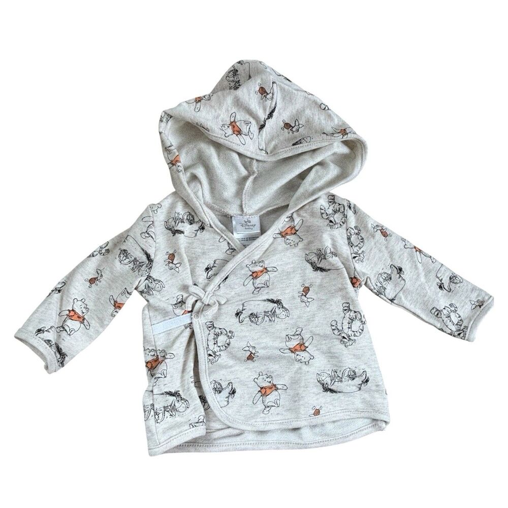 Disney Baby Winnie The Pooh Hooded Jacket Kimono Wrap Cardigan 100% Cotton 3-6M